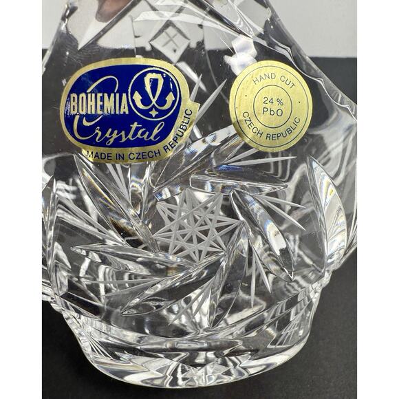 Bohemia Crystal 24% Lead Hand Cut Glass Basket Czech Republic Signed Pristine - Picture 2 of 10